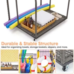 Outdoor Pool Towel Rack, 5 Bar Pool Towel Stand With Rattan Base, Towel Freestanding Rack For Poolside, Patio, Bathroom, Clothing Drying Rack -The Range Shop GUEST 1f5633b1 5397 4034 8253 99836d1574b4