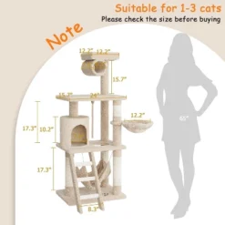 Cat Tree, Tall Cat Tower Condo For Indoor Large Cats, Cat House Furniture With Padded Plush Perch Sisal Scratching Posts
