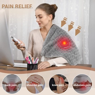 Weighted Heating Pad With 2 Massagers, 6lb Electric Heating Pad For Back, Neck & Shoulders, 3 Heat Levels, 9 Vibration Modes, 20"x24" Grey 4 Weighted Heating Pad With 2 Massagers, 6lb Electric Heating Pad For Back, Neck & Shoulders, 3 Heat Levels, 9 Vibration Modes, 20"x24" Grey - Image 4