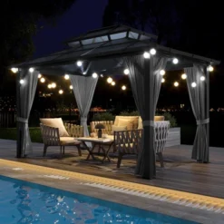 10x13 FT Outdoor Gazebo With Polycarbonate Double Roof, Aluminum Frame Pergola With Curtains And Netting For Patio, Garden, Patio, Lawns, Khaki -The Range Shop GUEST 20462b3e 4ae9 4322 aa21 5b3f7402e03a