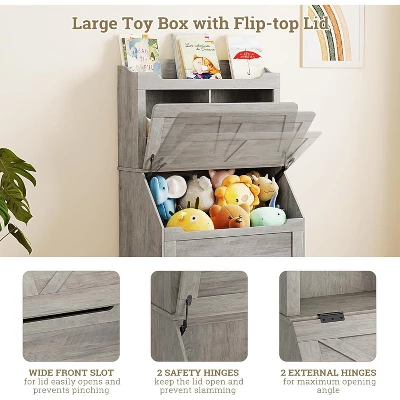 47.8''H Wooden Kids Bookcase & Toy Organizer With Flip-Top Lid, Boys/Girls Toy Storage Organizer For Playroom/Bedroom 3 47.8''H Wooden Kids Bookcase & Toy Organizer With Flip-Top Lid, Boys/Girls Toy Storage Organizer For Playroom/Bedroom - Image 3