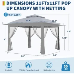 Outdoor Canopy Tent With Mosquito Netting, 11FT Outdoor Gazebo With Portable Carrying Bag