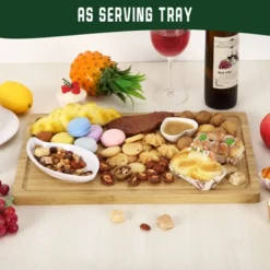 Large Bamboo Cutting Board With Built-in Deep Juice Groove And Back Inner Handles, Easy Cleaning