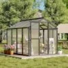 6x8x6.5 FT Greenhouses For Outdoors, Aluminum Green House With Polycarbonate Roof, Sliding Door, Adjustable Vent For Garden, Backyard, Patio, Black