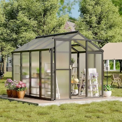 6x8x6.5 FT Greenhouses For Outdoors, Aluminum Green House With Polycarbonate Roof, Sliding Door, Adjustable Vent For Garden, Backyard, Patio, Black 1 6x8x6.5 FT Greenhouses For Outdoors, Aluminum Green House With Polycarbonate Roof, Sliding Door, Adjustable Vent For Garden, Backyard, Patio, Black