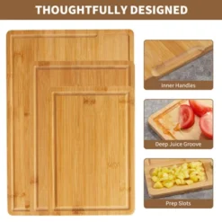 Bamboo Cutting Board Set With Prep Slots, 3 Sizes Cutting Boards For Kitchen With Juice Groove -The Range Shop GUEST 252a97a5 d97b 40db 89d2 af55030bba02