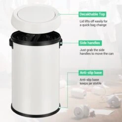 17 Gallon/65 Liter Swing Top Trash Can, Stainless Steel Rubbish Bin, Commercial Grade Waste Container, Round Garbage Can For Outdoor, Indoor White -The Range Shop GUEST 265373f9 7245 43fe b4b1 4f0a69b66561
