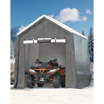 10x10FT Outdoor Storage Shed Carport With Roll-Up Zipper Door, Portable Garage Storage Shelter Heavy Duty Waterproof PE Tarp For Bike, ATV, Grey 8 10x10FT Outdoor Storage Shed Carport With Roll-Up Zipper Door, Portable Garage Storage Shelter Heavy Duty Waterproof PE Tarp For Bike, ATV, Grey - Image 8