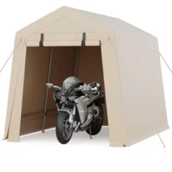 7x10 FT Outdoor Storage Shed, Motorcycle Shed With 2 Roll-Up Zipper Doors & Vents, Heavy-Duty Carport Portable Garage For Bike Firewood Tools, Khaki -The Range Shop GUEST 27046fcb fde2 43d1 a559 a2d2022a6d05