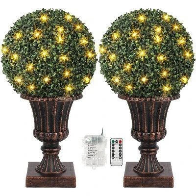 16inch Prelit Faux Boxwood Balls With Sturdy Pot Base, UV Resistant & Waterproof Fake Greenery Plants, For Front Porch Garden Home Decor 7 16inch Prelit Faux Boxwood Balls With Sturdy Pot Base, UV Resistant & Waterproof Fake Greenery Plants, For Front Porch Garden Home Decor - Image 7