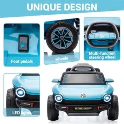 12V Kids Ride On Car Licensed Volkswagen Beetle Electric Ride On Toy For Toddlers 4 Wheeler Vehicle With Parental Remote, LED Lights, Horn, Music