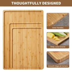 Bamboo Wood Cutting Boards Set Of 3 With Holder, Kitchen Chopping Boards With Inner Handle -The Range Shop GUEST 29a417ba 1427 4aaf 865e acb3a25db263