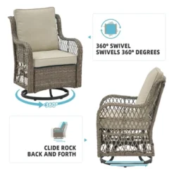 3 Piece Outdoor Patio Set - Wicker Rocking Bistro Set With 2 Swivel Chairs, Tempered Glass Top Table, Rattan Outdoor Furniture, For Porch Backyard -The Range Shop GUEST 29b50b4f 820b 4e6c 9b2a 2103a986f28a
