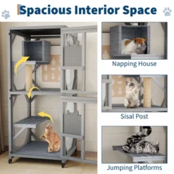 Large Wooden Cat Cage With Window And Roof,Outdoor Cat Enclosure,Multi-Level Cat House With 4 Platforms ,Cattery With Bridge And Scratching Post -The Range Shop GUEST 2b55de2f 675f 4846 b136 d69bc77139ca