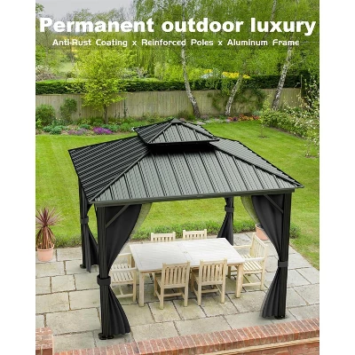 12' X 12' Hardtop Gazebo, Aluminum Frame Canopy With Galvanized Steel Double Roof, Netting & Curtains, Outdoor Pergola For Patio, Lawn, Garden, Khaki 3 12' X 12' Hardtop Gazebo, Aluminum Frame Canopy With Galvanized Steel Double Roof, Netting & Curtains, Outdoor Pergola For Patio, Lawn, Garden, Khaki - Image 3