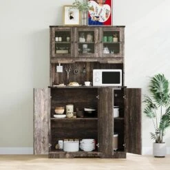 71" Tall Pantry Cabinet With Charging Station, Farmhouse Kitchen Hutch Storage Cabinet With Microwave Stand,for Living Room, Dining Room -The Range Shop GUEST 2dc0937f f69f 4373 b624 9f9f6563c1f5
