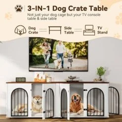 71" Large Dog Crate Furniture For 2 Dogs, Wooden Double Dog Crate, Indoor Dog Kennel TV Stand With Divider And Cushion For Large Medium Dogs,White -The Range Shop GUEST 2e1c28ea 9aa4 4f2e bcb1 f80b2de7aa11