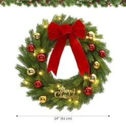 24 Inch Christmas Wreath With Red Bow & Balls, Artificial Pine Greenery Wreath For Home Fireplace Wall Window Porch Entryway -The Range Shop GUEST 2eb255f9 5509 4126 b645 b3e6df92044a