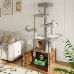 Cat Tree With Litter Box Enclosure - Hidden Cat Washroom, Indoor Kitten House With Scratching Posts, Multi Platform And Condo, Cat Tower, Hammock -The Range Shop GUEST 2f08b5ad 8141 4942 aa18 8ce8f96cf07c