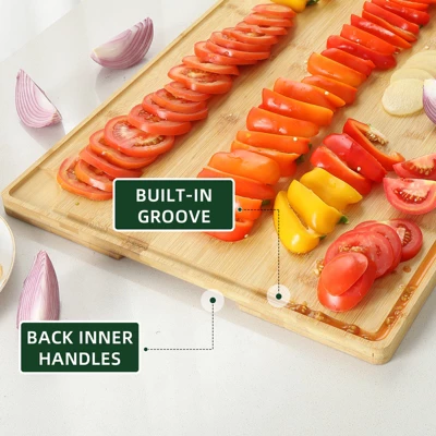 Large Bamboo Cutting Board With Deep Juicy Groove, 0.8'' Thick Cutting Board With Back Inner Handle 6 Large Bamboo Cutting Board With Deep Juicy Groove, 0.8'' Thick Cutting Board With Back Inner Handle - Image 6