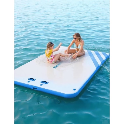 Inflatable Lake Floats For Adults, 10x10 Ft Multi-Person Floating Dock With Rope Ladder, Non-Slip Surface, Floating Mat With Storage Bag, Green/Blue 2 Inflatable Lake Floats For Adults, 10x10 Ft Multi-Person Floating Dock With Rope Ladder, Non-Slip Surface, Floating Mat With Storage Bag, Green/Blue - Image 2