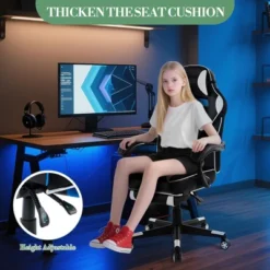 360° Swivel Gaming Chair With Retractable Footrest, Adjustable Height PU Leather Computer Chair, Ergonomic Lumbar & Headrest Support For Play Room, -The Range Shop GUEST 30e833f5 ebf3 425c b50b 7bfcdd244cbd