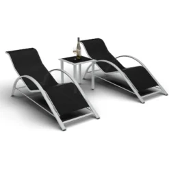 Patio Chaise Lounge Set Of 3, Outdoor Pool/Beach Sunbathing Lawn Lounger With Arm & Side Table, For Poolside, Backyard -The Range Shop GUEST 31aec57b 599e 425c 9a5f 110fe51b4570
