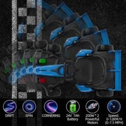 24V Kids Ride On Go Kart, 7.5mph Variable High Speed Drifting Car, 7ah Battery 200W*2 Motors,Ajustable Legroom For Kids Grows, Blue -The Range Shop GUEST 32549f22 d62c 454c a321 b8b071b3bd12