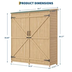 Wooden Outdoor Storage Cabinet , Garden Tool Shed With Removable Shelves And Waterproof Roof, Lockable Doors, Large Patio Storage