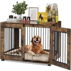 Wooden Dog Crate With Dual Locking Doors, Chew-Resistant Breed Indoor Kennel, Pet Cage End Table -The Range Shop GUEST 34060de8 162e 42cd b8af 103648600b4b
