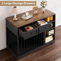 Dog Crate, Wooden Dog Kennel End Table With 2 Drawers And 4 Open Storage Shelves, Removable Bowls 13 Dog Crate, Wooden Dog Kennel End Table With 2 Drawers And 4 Open Storage Shelves, Removable Bowls -The Range Shop GUEST 3419b05f 04ff 4bfe 86d2 125eab715b52