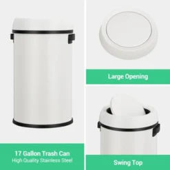 17 Gallon/65 Liter Swing Top Trash Can, Stainless Steel Rubbish Bin, Commercial Grade Waste Container, Round Garbage Can For Outdoor, Indoor White -The Range Shop GUEST 346eba6f f8fe 48fb 85a0 2c554701285c