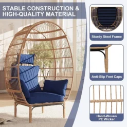 Wicker Egg Chair, Indoor Outdoor Lounger For Patio, 500 Lbs Capacity, All-Weather Rattan Wicker Egg Chair Outdoor, For Patio, Backyard -The Range Shop GUEST 35dc4eb6 6560 4dfb 870d 151abe8a36ca