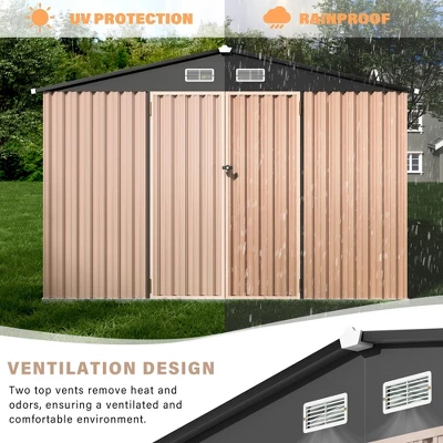 Outdoor Storage Shed 6x8 Ft, Metal Outdoor Tool Storage With Lockable Doors And Sloping Roof, Large Metal Garden Shed For Patio, Backyard, Black 4 Outdoor Storage Shed 6x8 Ft, Metal Outdoor Tool Storage With Lockable Doors And Sloping Roof, Large Metal Garden Shed For Patio, Backyard, Black - Image 4