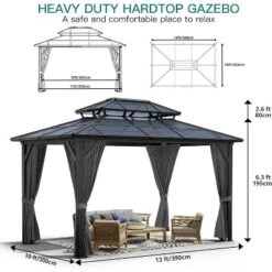 10x13 FT Outdoor Gazebo With Polycarbonate Double Roof, Aluminum Frame Pergola With Curtains And Netting For Patio, Garden, Patio, Lawns, Khaki -The Range Shop GUEST 371e69f8 0e99 4df9 9237 0c44fa96b72f