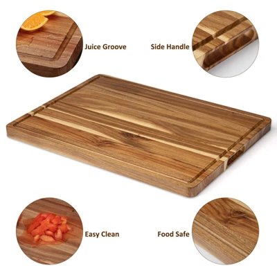 Large Acacia Wood Cutting Board, 20x15 Inch, Wooden Charcuterie Boards Butcher Block With Deep Juice Grooves & Recessed Handle For Kitchen, 2 Pack 4 Large Acacia Wood Cutting Board, 20x15 Inch, Wooden Charcuterie Boards Butcher Block With Deep Juice Grooves & Recessed Handle For Kitchen, 2 Pack - Image 4