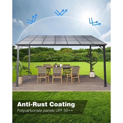 12x20 FT Lean To Gazebo, Hardtop Wall Mounted With Polycarbonate Roof, Heavy Duty Aluminum Frame Patio Awnings For Deck, Porch, Backyard, Garden 3 12x20 FT Lean To Gazebo, Hardtop Wall Mounted With Polycarbonate Roof, Heavy Duty Aluminum Frame Patio Awnings For Deck, Porch, Backyard, Garden - Image 3