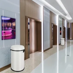 17 Gallon/65 Liter Swing Top Trash Can, Stainless Steel Rubbish Bin, Commercial Grade Waste Container, Round Garbage Can For Outdoor, Indoor White -The Range Shop GUEST 3aa1c51a f06e 45af 94e1 251ded41e975