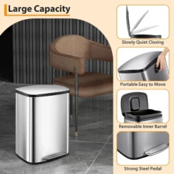 13 Gallon Step Trash Can, Stainless Steel Waste Bin With Removable Inner Bucket & Soft-Close Lid -The Range Shop GUEST 3bb3b64a 0b03 489b 92df f8f1e891d653
