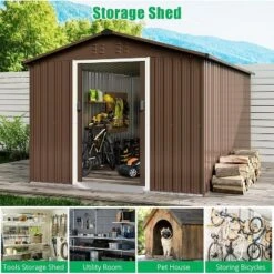 10X10 FT Outdoor Storage Shed, Galvanized Steel Storage Shed, Steel Sliding Doors, Weather Resistant, Garden Tool Shed With Lockable Door -The Range Shop GUEST 3c1ef00e 090e 4fab a8ed 268c849e81fd