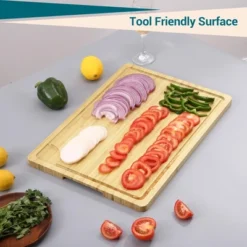 Cutting Board, Bamboo Stove Top Cover, Over The Sink Chopping Board With Juice Groove And Handle