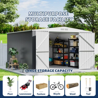 Outdoor Storage Shed,Metal Tool Shed With Lockable Doors ,Weatherproof Shed For Patio, Garden & Lawn, Large Utility Shed For Tools 6 Outdoor Storage Shed,Metal Tool Shed With Lockable Doors ,Weatherproof Shed For Patio, Garden & Lawn, Large Utility Shed For Tools - Image 6