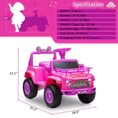 6V Kids Electric Ride On Car With Music, Toddler Toy Car With Horn Storage, Electric Vehicles With 15W Motor, Spring Wheels For Boys & Girls 3-10 5 6V Kids Electric Ride On Car With Music, Toddler Toy Car With Horn Storage, Electric Vehicles With 15W Motor, Spring Wheels For Boys & Girls 3-10 - Image 5