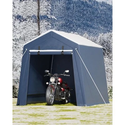 6x6 FT Outdoor Storage Shed With Roll-Up Zipper Door & Mesh Window, Heavy Duty Motorcycle Shed, Portable Carport For Bike Firewood Tools, Grey 8 6x6 FT Outdoor Storage Shed With Roll-Up Zipper Door & Mesh Window, Heavy Duty Motorcycle Shed, Portable Carport For Bike Firewood Tools, Grey - Image 8