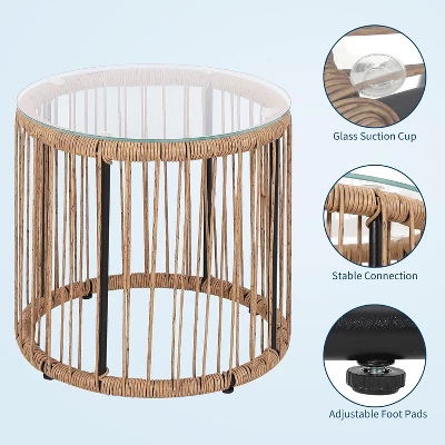 3 Piece Outdoor Seating Acapulco Chair Glass Top Side Table And 2 Chairs With Cushions PE Rattan All-Weather Patio Conversation Bistro Set 2 3 Piece Outdoor Seating Acapulco Chair Glass Top Side Table And 2 Chairs With Cushions PE Rattan All-Weather Patio Conversation Bistro Set - Image 2