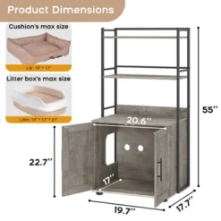 Cat Litter Box Enclosure, 2-in-1 Cat Litter Box Furniture Hidden With 2 Tier Storage Shelves And Doors, Wooden Cat House