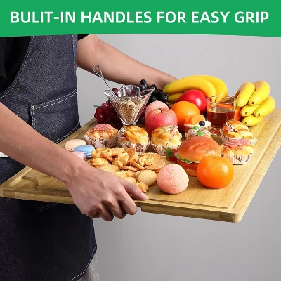 Extra Large Bamboo Cutting Board, Butcher Block With Juice Groove And Handles, Stove Top Cover, 30x20 Inch For Kitchen 4 Extra Large Bamboo Cutting Board, Butcher Block With Juice Groove And Handles, Stove Top Cover, 30x20 Inch For Kitchen - Image 4