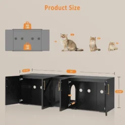 Cat Litter Box Enclosure For 2 Cats, Wooden Litter Box Cabinet, Large Enclosed Cat Box Furniture With Storage Shelf, Soft Cushion