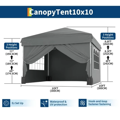 10x10ft Pop Up Canopy Tent With 4 Waterproof Sidewalls,Portable Outdoor Tent For Camping, Backyard 2 10x10ft Pop Up Canopy Tent With 4 Waterproof Sidewalls,Portable Outdoor Tent For Camping, Backyard - Image 2
