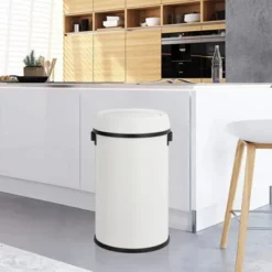17 Gallon/65 Liter Swing Top Trash Can, Stainless Steel Rubbish Bin, Commercial Grade Waste Container, Round Garbage Can For Outdoor, Indoor White -The Range Shop GUEST 40ca9c60 8551 4b3d 8a70 2f549547f9f7